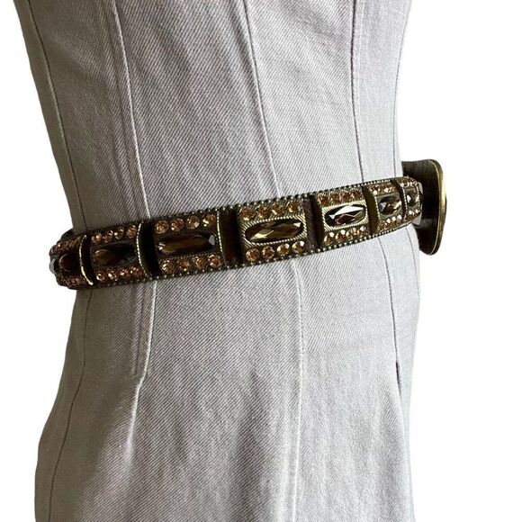 Womens Western Brown Gemstone Cowhide Sparkly Rodeo Cowgirl Leather Belt Sz XL main image 9